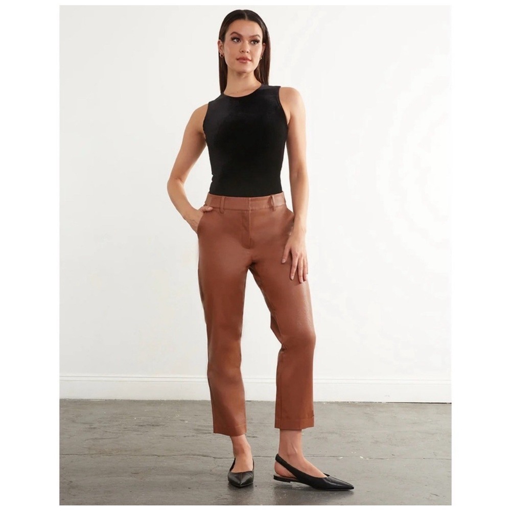 Commando Women's Pants MEDIUM Faux Leather Cocoa Tan Belt Loops‎ Trousers Crop